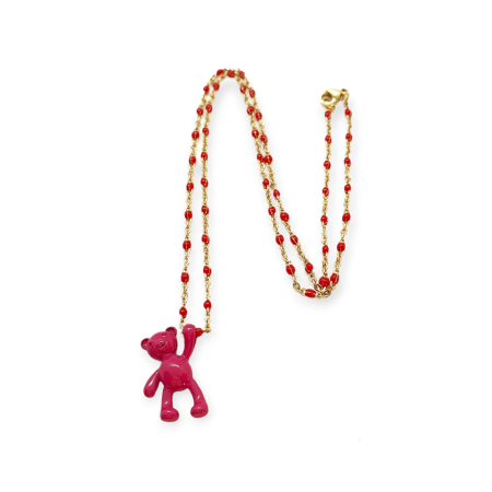 necklace goldchain with red beads and purple bear18